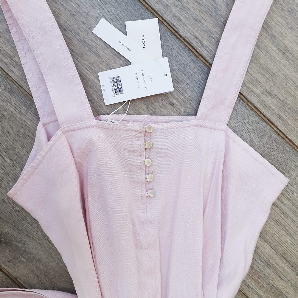 Vince Dress Wide Strap Linen Blend Tie Waist Midi in Rosa Seco 10 L NWT - Picture 5 of 6